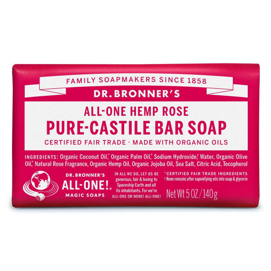 Picture of Dr. Bronner's - Pure-Castile Bar Soap (Rose, 5 ounce) - Made with Organic Oils, For Face, Body and Hair, Gentle and Moisturizing, Biodegradable, Vegan, Cruelty-free, Non-GMO