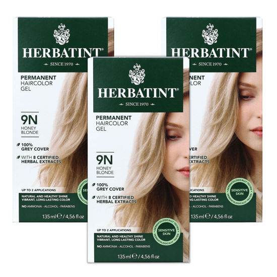 Picture of Herbatint Permanent Haircolor Gel, 9N Honey Blonde, Alcohol Free, Vegan, 100% Grey Coverage - 4.56 oz (3 Pack)