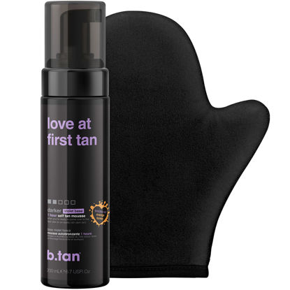 Picture of b.tan Darker Self Tanner Kit | Fall In Love at First Tan Bundle - Darker Self Tan Mousse with Self Tanning Mitt Applicator, Violet Base, 1 Hour Sunless Tanner, Fast Self Tan, No Fake Tan Smell, No Added Nasties, Vegan, Cruelty Free, 6.7 Fl Oz