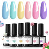 Picture of modelones Summer Gel Nail Polish, 6 Colors Mint Green Gel Polish Bright Pastel Blue Nail Polish Gel Popular Macaron Sky Blue Pale Pink Purple Gel Nail Kit Soak Off Nail Art DIY Manicure Holiday Gifts