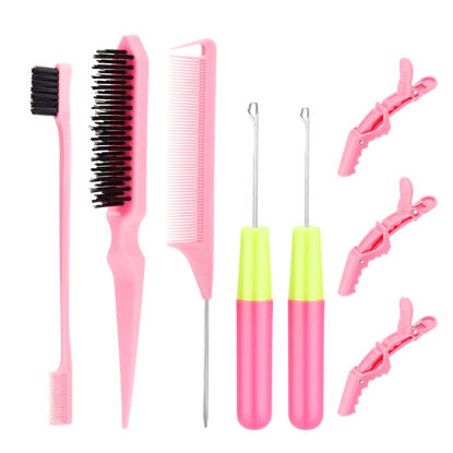 Picture of SWEET VIEW Passion Twist Crochet Hair Extensions Tool, 2Pcs Different Size Crochet Hooks for Hair, 1Pcs Edge Brush 1Pcs Bristle Hair Brush 1Pcs Rat Tail Comb 3pcs Gator Clips