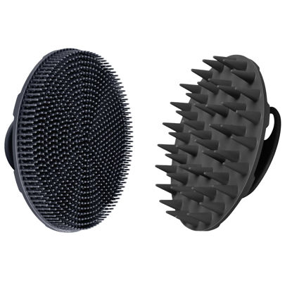 Picture of INNERNEED Food-Grade Soft Silicone Body Scrubber Shower Brush, with Scalp Massager Shampoo Brush, Wet & Dry Manual Scalp Care Hair Washing (Black)