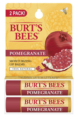 Picture of Burt's Bees Lip Balm, Moisturizing Lip Care, All Natural, Original Beeswax with Vitamin E & Peppermint Oil -Pomegranate (2 Pack)