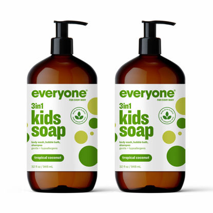 Picture of Everyone 3-in-1 Kids Soap, Body Wash, Bubble Bath, Shampoo, 32 Ounce (Pack of 2), Tropical Coconut Twist, Coconut Cleanser with Plant Extracts and Pure Essential Oils