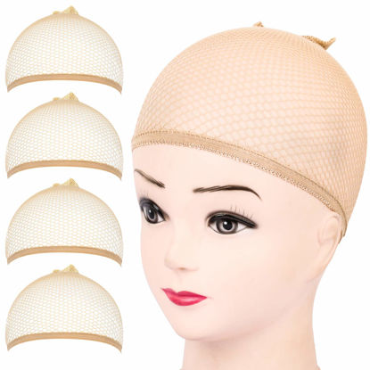 Picture of FANDAMEI Wig Cap, 4PCS Light Brown Mesh Wig Cap Net, Closed End Hair Mesh Net Wig Caps, Liner Weaving Caps for Women, Men, Kids