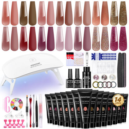 Picture of JEWHITENY Poly Gel Nail Kit - Poly Gel Kits 14PCS Professional Poly Gel Nail Extension Set Nail Art Design Beginner Kit All in One Poly Nail Kits DIY at Home for Nail