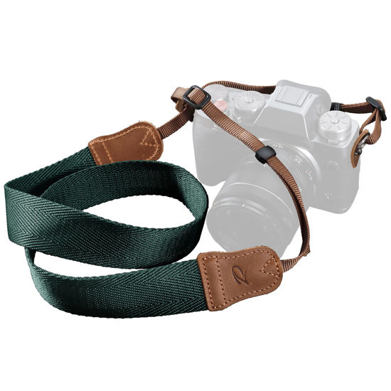 Picture of Dark Green Camera Strap,Double Layer top-grain Cowhide Ends,1.5"Wide Pure Cotton Woven Camera Strap,Adjustable Universal Neck & Shoulder Strap for All DSLR Cameras,Great Gift for Photographers