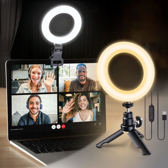 Picture of Ring Light for Computer Video Conference Lighting - Laptop Ring Light with Clip and Tripod for Zoom Meeting, Video Calls, Webcam Lighting, Online Learning, Live Streaming, Self Broadcasting