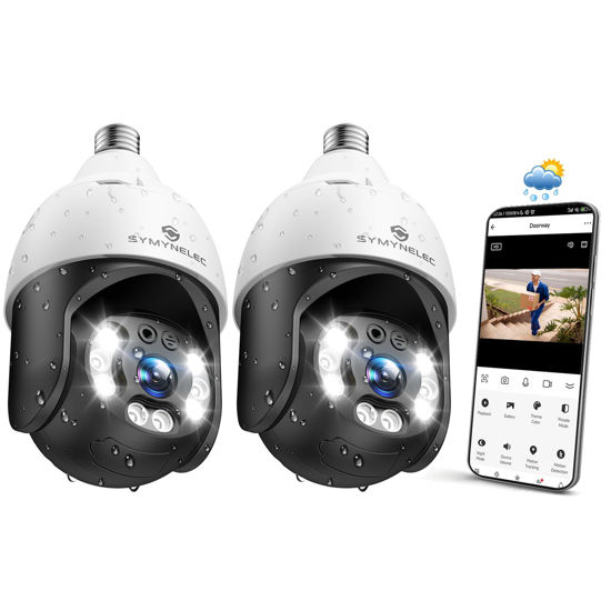 Picture of SYMYNELEC Light Bulb Security Camera Outdoor Waterproof 2K, 2.4GHz Wireless WiFi Light Socket Security Cam with Color Night Vision Human Motion Detection Tracking IP65 Works with Alexa Google (2 PCS)