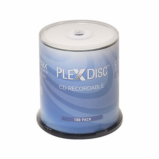 Picture of PlexDisc CD-R 700MB 52X White Inkjet Hub Printable Recordable Media - 100pk Cake Box (FFP) 631-205-BX, 100 Discs