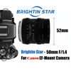 Picture of Brightin Star 50mm F1.4 Big Aperture APS-C Manual Focus Mirrorless Camera Lens, Fit for Canon EOS-M Mount M, M2, M3, M5, M6, M10, M100, M50, M200 (Black)