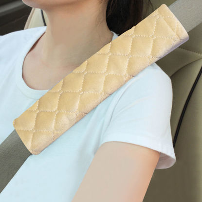 Picture of Amooca Soft Auto Seat Belt Cover Seatbelt Cushions Shoulder Pad 2 PCS for a More Comfortable Driving Compatible with All Cars Light Khaki