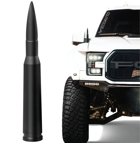 Picture of EcoAuto Bullet Antenna Replacement for Dodge Ram & Ford F150 F250 F350 Super Duty Ford Raptor Bronco Trucks - Anti-Theft Design - Radio Antenna for Truck 1990 - Current (Matte Black)