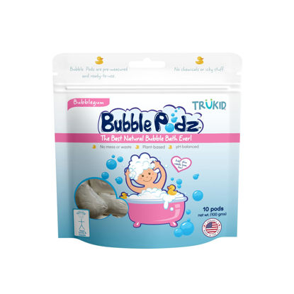 Picture of TruKid Bubble Podz Bubble Bath for Baby & Kids, Gentle Refreshing Bath Bomb for Sensitive Skin, pH Balance 7 for Eye Sensitivity, Natural Moisturizers and Ingredients, Bubble Gum (10 Podz)