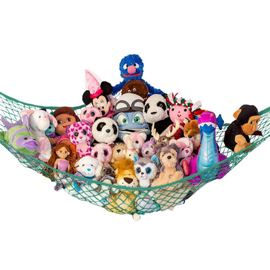 Picture of Lilly's Love Large Stuffed Animal Net Hammock for Plushie Toys | Corner Hanging Organizer for Your Teddy and Stuffy Collection | Easy to Hang w/Included Anchors & Hooks - Green