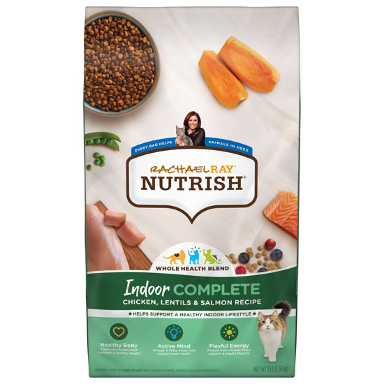 Picture of Rachael Ray Nutrish Indoor Complete Premium Natural Dry Cat Food, Chicken with Lentils & Salmon Recipe, 3 Pound Bag