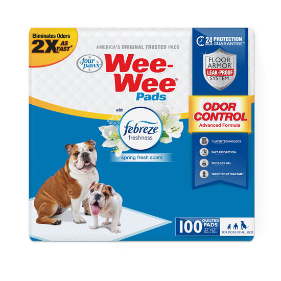 Picture of Four Paws Wee-Wee Odor Control with Febreze Freshness Pee Pads for Dogs - Dog & Puppy Pads for Potty Training - Dog Housebreaking & Puppy Supplies - 22" x 23" (100 Count),White