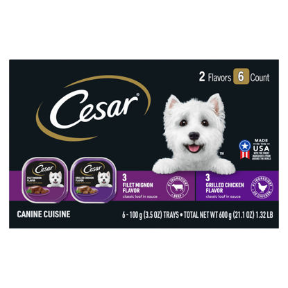 Picture of CESAR Soft Wet Dog Food Classic Loaf in Sauce Filet Mignon and Grilled Chicken Variety Pack, (6) 3.5 oz. Easy Peel Trays