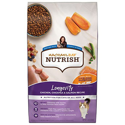 Picture of Rachael Ray Nutrish Longevity Premium Natural Dry Cat Food, Chicken with Chickpeas & Salmon Recipe, 3 Pounds