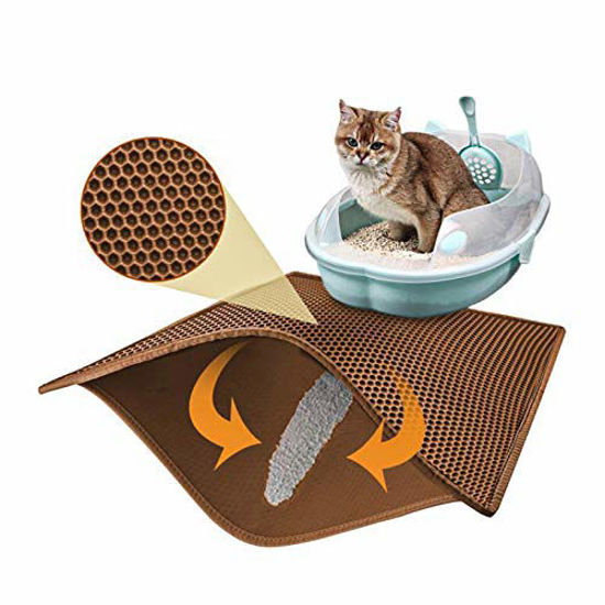 Picture of Pieviev Cat Litter Mat Double Layer Waterproof Urine Proof Trapping Mat 1 Pack (30''X24'', Brown)