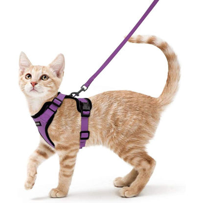 Picture of rabbitgoo Cat Harness and Leash for Walking, Escape Proof Soft Adjustable Vest Harnesses for Cats, Easy Control Breathable Reflective Strips Jacket, Purple, S(Chest: 18" - 20")