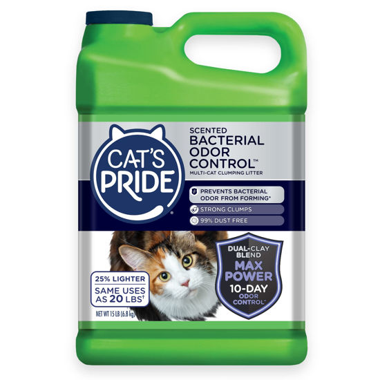 Picture of Cat's Pride Max Power: Bacterial Odor Control - Up to 10 Days of Powerful Odor Control - Strong Clumping - 99% Dust Free - Multi-Cat Litter, Scented, 15 Pounds