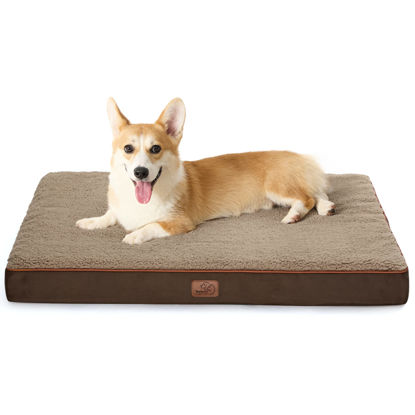 Picture of Bedsure Medium Dog Bed for Medium Dogs - Orthopedic Waterproof Dog Beds with Removable Washable Cover, Egg Crate Foam Pet Bed Mat, Suitable for Dogs Up to 35lbs, Brown