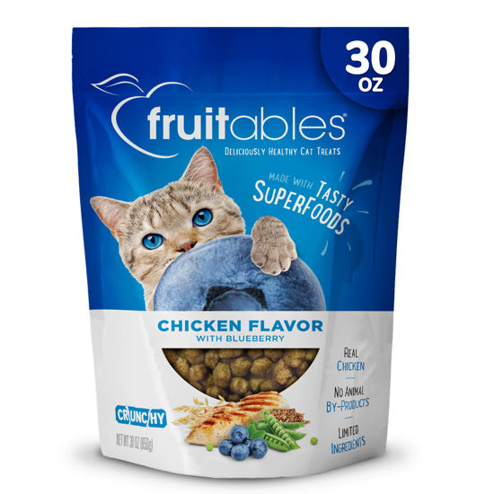 Picture of Fruitables Cat Treats - Crunchy Treats for Cats - Healthy Low Calorie Treats Packed with Protein - Free of Wheat, Corn and Soy - Made with Real Chicken with Blueberry - 30 Ounces