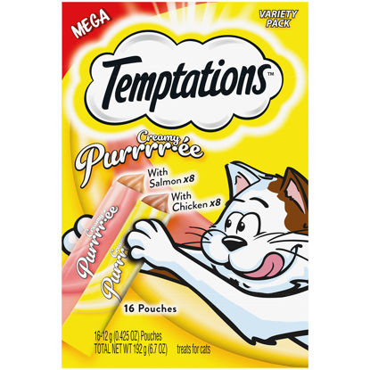 Picture of Temptations Creamy Puree with Chicken and Salmon, Variety Pack of Lickable Cat Treats, 0.42 Oz Pouches, 16 Count