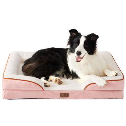 Picture of Bedsure Large Orthopedic Dog Bed, Bolster Dog Beds for Large Dogs - Foam Sofa with Removable Washable Cover, Waterproof Lining and Nonskid Bottom Couch, Pink