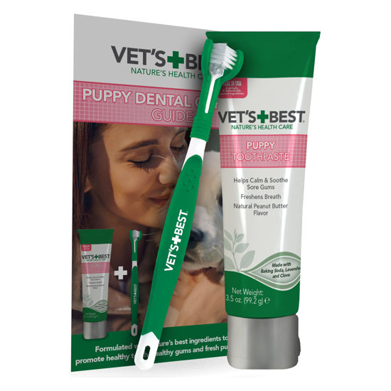 Picture of Vet’s Best Puppy Dental Kit - Toothbrush & Toothpaste for Puppies - Dog Tooth Brushing Kit - 3.5 Ounces