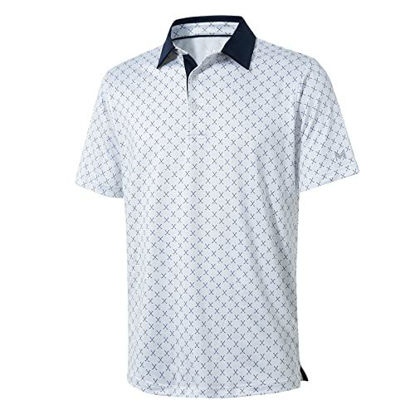 Picture of Golf Shirts for Men Dry Fit Short Sleeve Print Performance Moisture Wicking Polo Shirt White