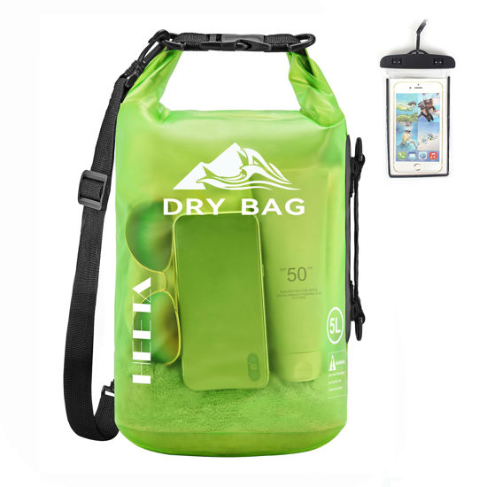 Picture of HEETA Waterproof Dry Bag for Women Men, 5L/10L/20L/30L/40L Roll Top Lightweight Dry Storage Bag Backpack with Phone Case for Travel, Swimming, Boating, Kayaking, Camping and Beach (Lemon Green, 20L)