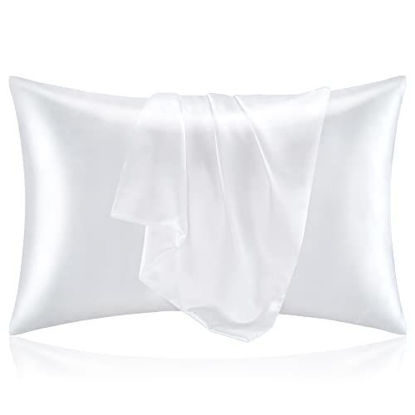 Picture of BEDELITE Satin Pillowcase for Hair and Skin, King Pillow Cases Set of 2 Pack, Super Soft Silky White Pillow Case with Envelope Closure (20x40 Inches)