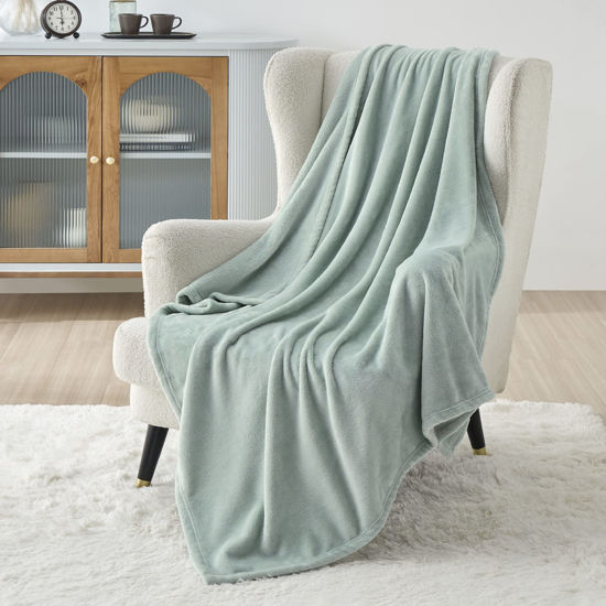 Picture of Bedsure Sage Green Fleece Blanket 50x70 Blanket Linen - 300GSM Soft Lightweight Plush Cozy Blankets for Bed, Sofa, Couch, Travel, Camping