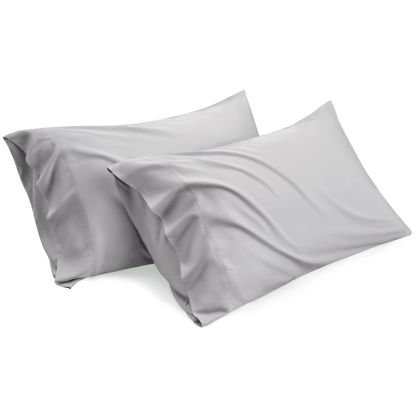 Picture of Bedsure Cooling Pillow Cases Queen - Light Grey Rayon Made from Bamboo Pillowcase, Silky Soft & Breathable Pillow Covers with Envelope Closure for Kids, Gift for Hot Sleepers in Summer, 20x30 Inches