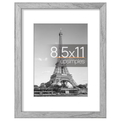 Picture of upsimples 8.5x11 Picture Frame, Display Pictures 6x8 with Mat or 8.5x11 Without Mat, Wall Hanging Photo Frame, Gray, 1 Pack