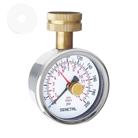 Picture of SENCTRL 0-200 Psi Water Pressure Gauge Test with Lazy Hand, Lead-Free, Anti-Fog, Waterproof, 2.5" Dial Size, 3/4" Female Garden Hose Thread, Stainless Steel Case, for Home Potable Water, House Tube