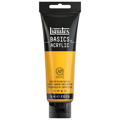 Picture of Liquitex BASICS Acrylic Paint, 118ml (4-oz) Tube, Cadmium Yellow Deep Hue