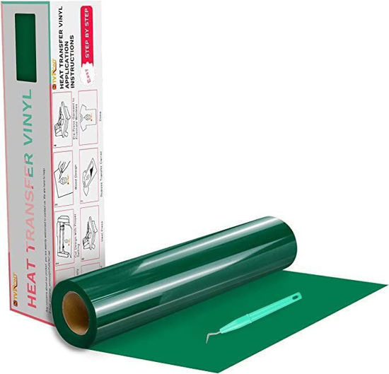 Picture of HTVRONT HTV Vinyl Rolls Heat Transfer Vinyl - 12" x 20ft Green HTV Vinyl for Shirts, Iron on Vinyl for All Cutter Machine - Easy to Cut & Weed for DIY Heat Vinyl Design (Green)