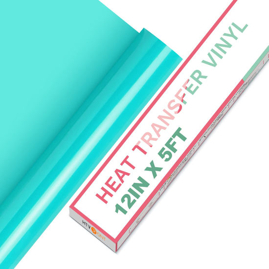 Picture of HTVRONT HTV Vinyl Rolls Heat Transfer Vinyl - 12" x 5ft Turquoise HTV Vinyl for Shirts, Iron on Vinyl for All Cutter Machine - Easy to Cut & Weed for Heat Vinyl Design (Turquoise)