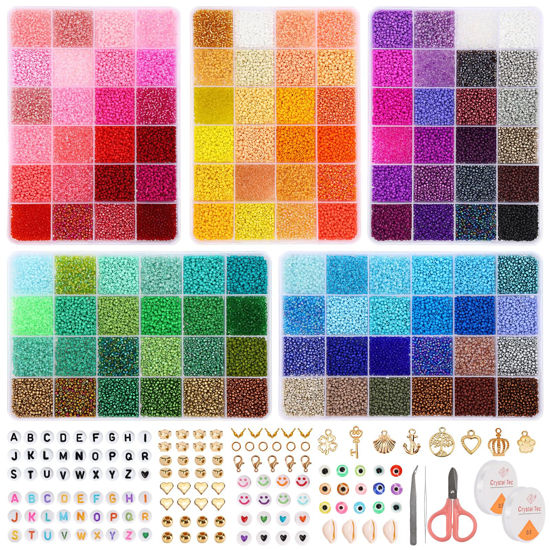 Quefe 26400pcs 2mm Glass Seed Beads 24 Colors Small Beads Kit Bracelet Beads  with 24-Grid Plastic Storage Box for Jewelry Making 