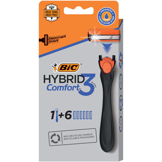 Picture of BIC Comfort 3 Refillable Three-Blade Disposable Razor for Men, Sensitive Skin Razor For a Comfortable Shave, 1 Handle and 6 Cartridges, 7 Piece Razor Set