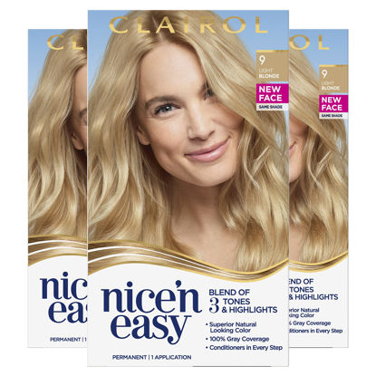 Picture of Clairol Nice'n Easy Permanent Hair Dye, 9 Light Blonde Hair Color, Pack of 3