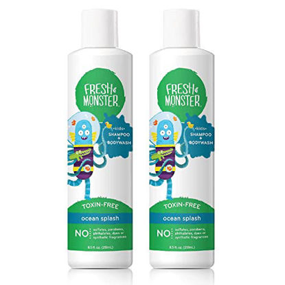 Picture of Fresh Monster 2-in-1 Kids Shampoo & Body Wash, Toxin-Free, Hypoallergenic, Natural Shampoo & Body Wash for Kids, Ocean Splash (2 Pack, 8.5oz/each)