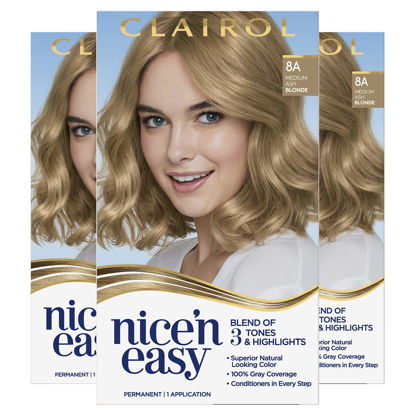 Picture of Clairol Nice'n Easy Permanent Hair Dye, 8A Medium Ash Blonde Hair Color, Pack of 3