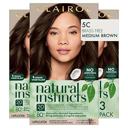 Picture of Clairol Natural Instincts Demi-Permanent Hair Dye, 5C Brass Free Medium Brown Hair Color, Pack of 3