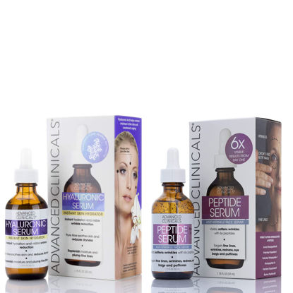 Picture of Advanced Clinicals Hyaluronic Acid Face Serum & Peptide Facial Serum Skin Care Bundle W/Collagen Skincare Set. Hydrating Serums For Wrinkles, Dry Skin, Fine Lines, 1.75 Fl Oz (Set of 2)