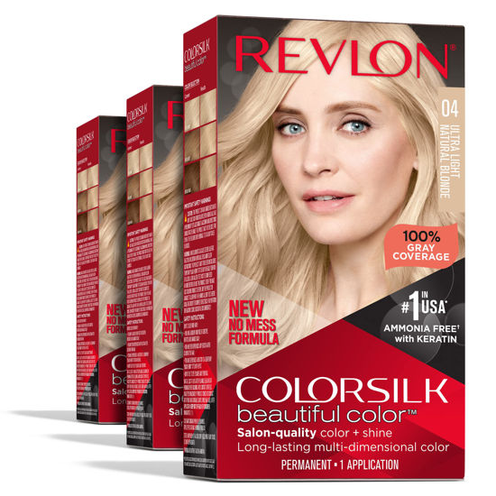 Picture of Revlon Permanent Hair Color, Permanent Blonde Hair Dye, Colorsilk with 100% Gray Coverage, Ammonia-Free, Keratin and Amino Acids, Blonde Shades (Pack of 3)