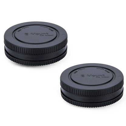 Picture of 2 Pack JJC E-Mount Body Cap & Rear Lens Cap Kit for Sony A6000 A6100 A6300 A6400 A6500 A6600 A6700 A7C A7IV A7 III II A7RV A7RIV A7RIII II A7R A7S III II ZV-E1 A1 A9 FX3 FX30 & More Sony Camera & Lens